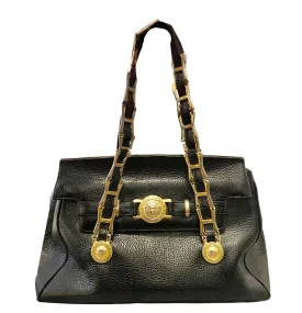 1980s Gianni Versace Black Leather Medusa Shoulder Bag