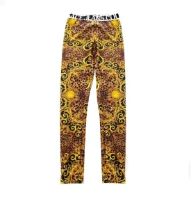 1990s Gianni Versace Couture Baroque Print Stretch Jersey Leggings