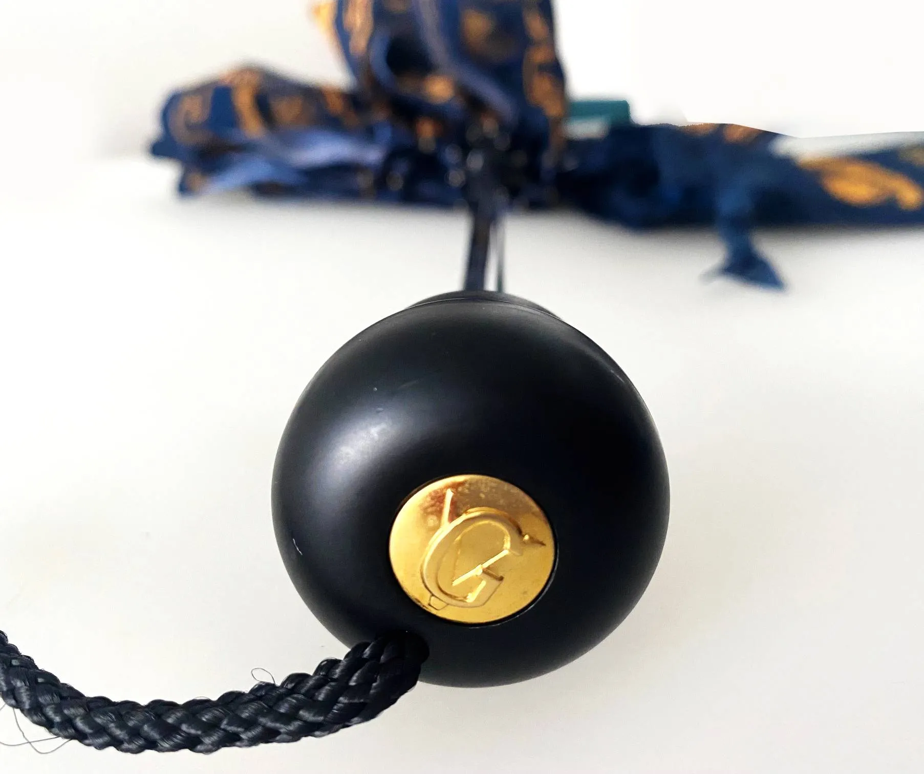 1990s Gianni Versace Navy Blue Gold Medusa Compact Umbrella