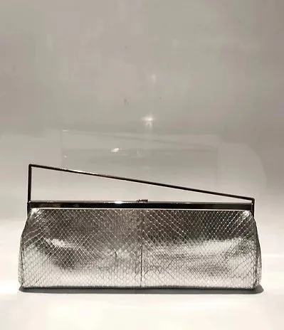 1990s GIANNI VERSACE SILVER SNAKE SKIN MEDUSA CLUTCH BAG