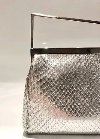 1990s GIANNI VERSACE SILVER SNAKE SKIN MEDUSA CLUTCH BAG