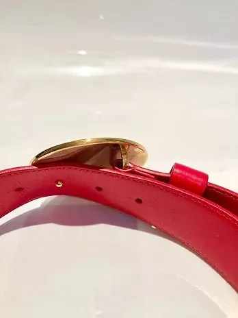 1990s VERSACE RED LEATHER GOLD MEDUSA MEDALLION BUCKLE BELT