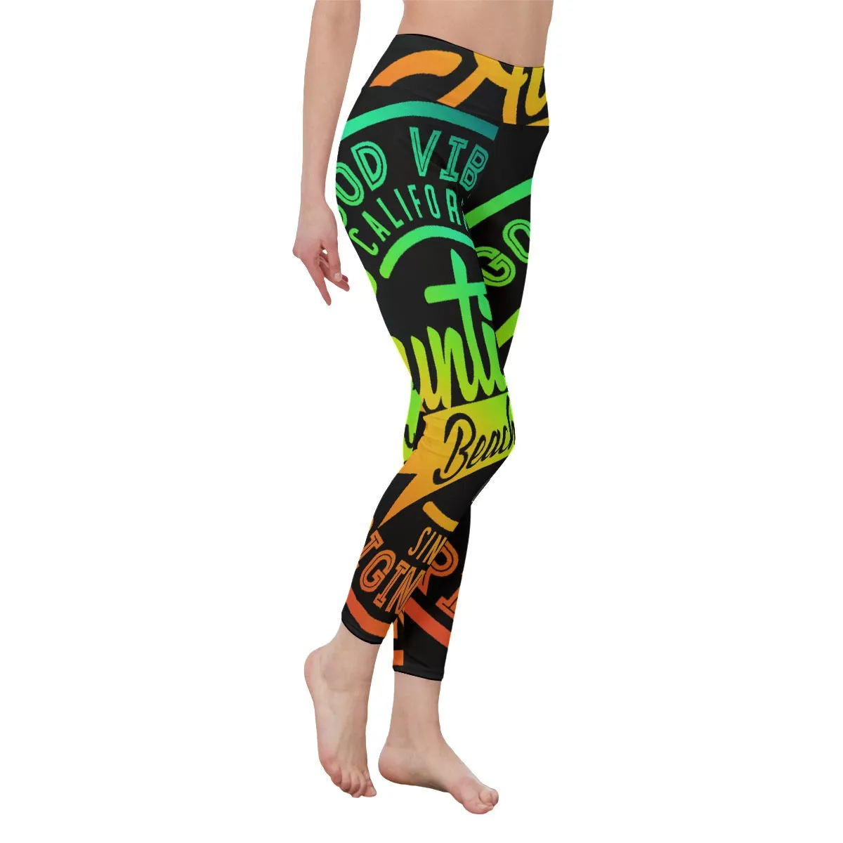 8All-Over Print Women's High Waist Leggings | Side Stitch Closure good vibes, print