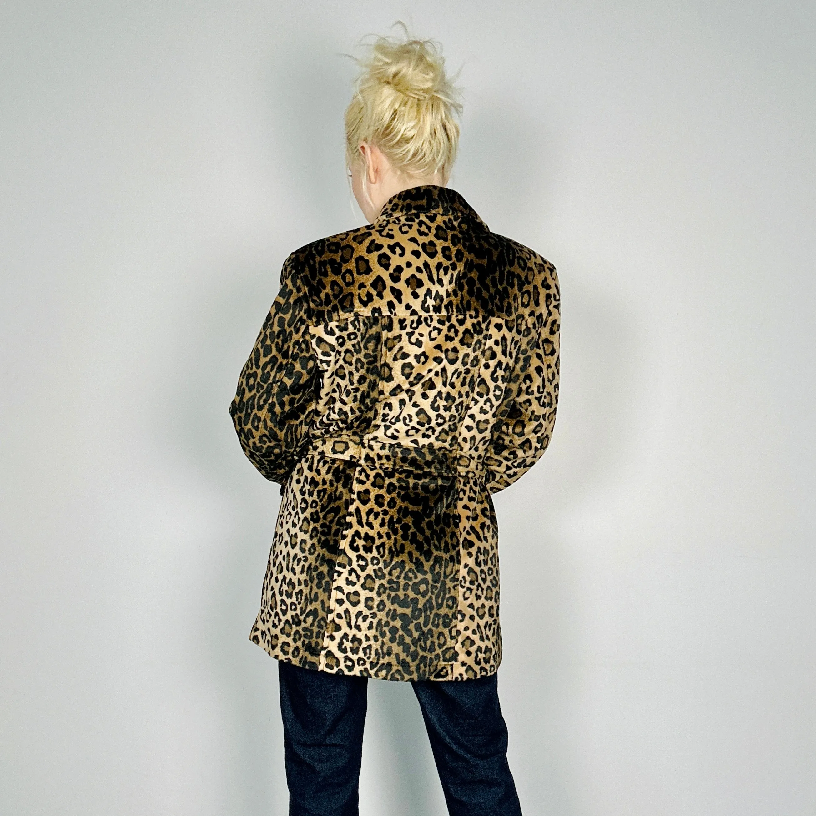 90s Leopard Velvety Trench Coat