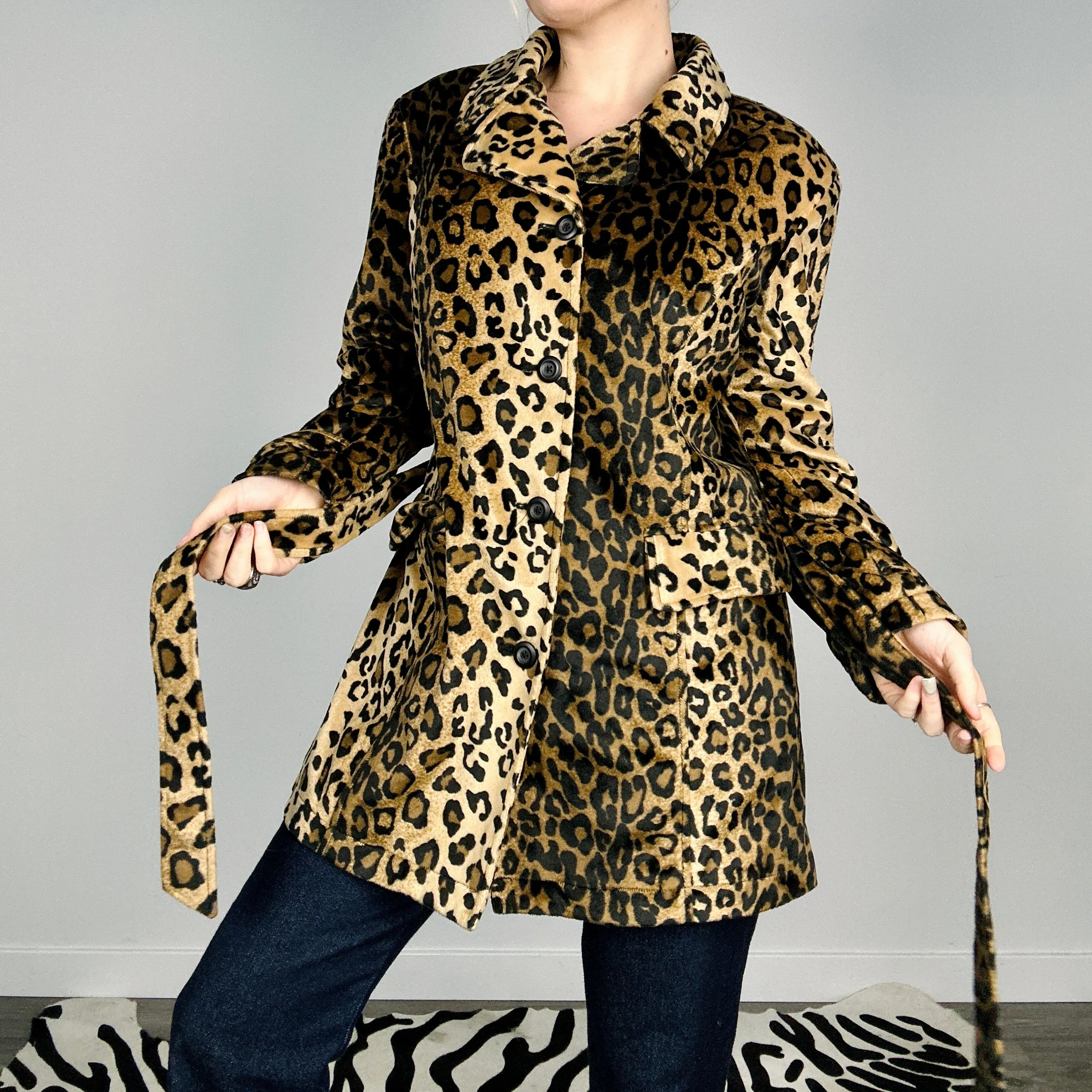 90s Leopard Velvety Trench Coat