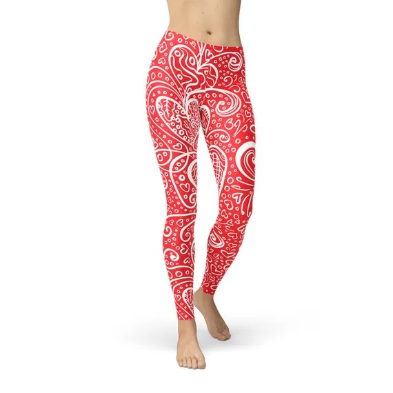 Abstract Floral Hearts Leggings