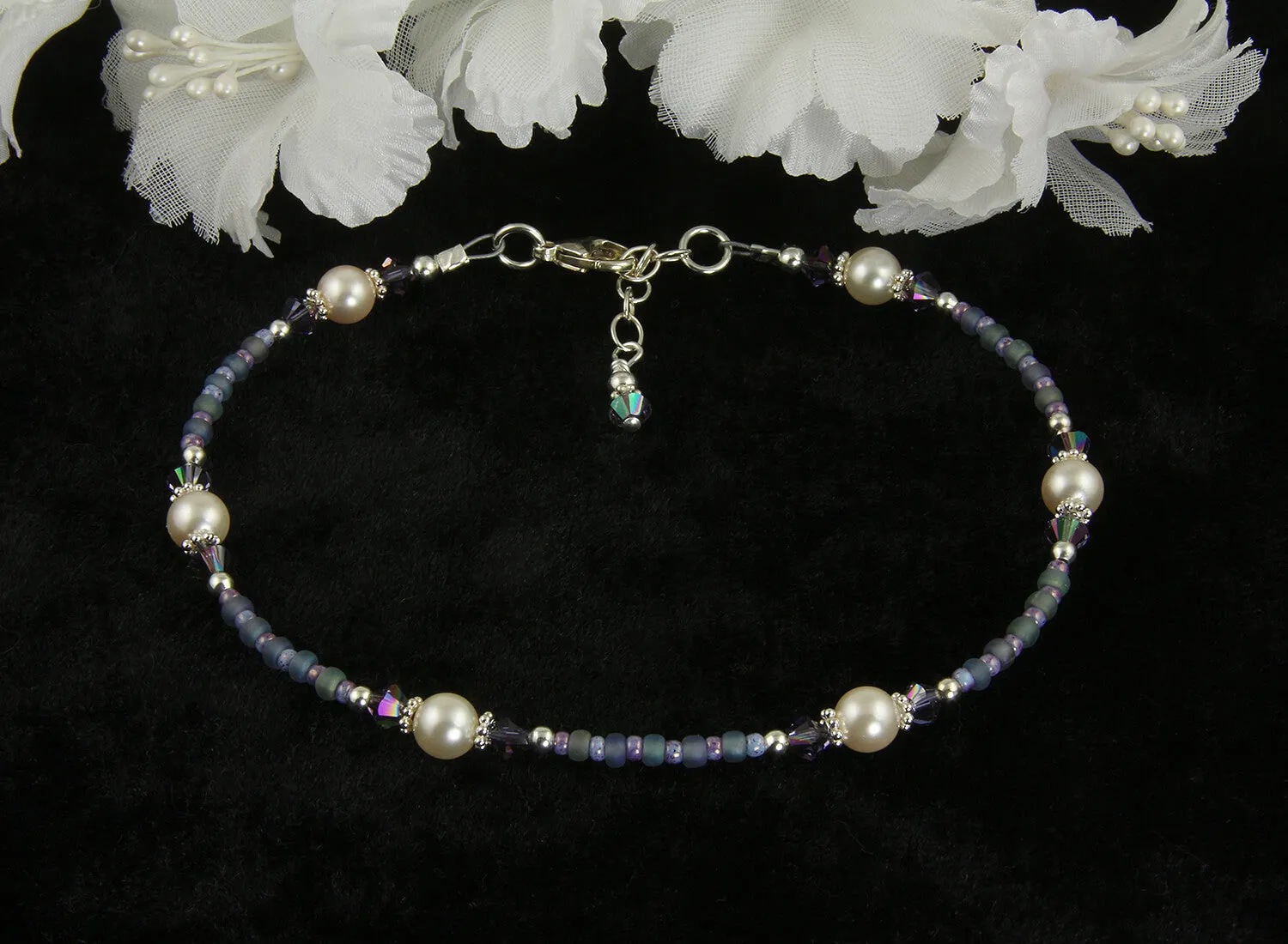 Atlantic Blue Pearl Beaded Anklet