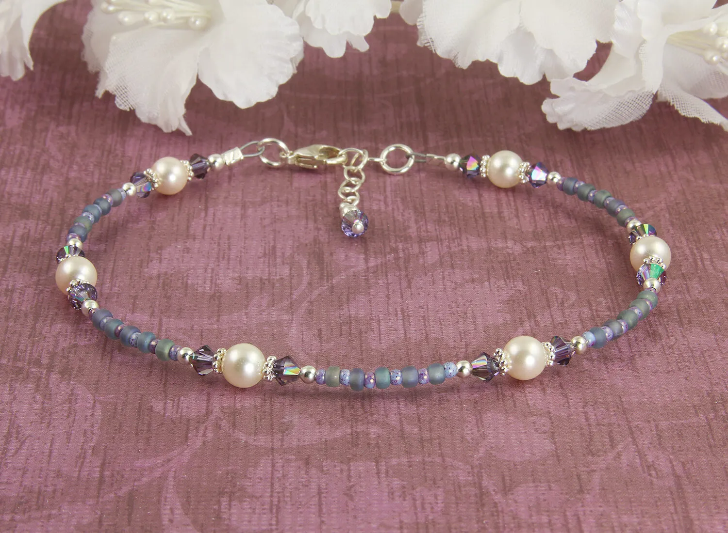 Atlantic Blue Pearl Beaded Anklet