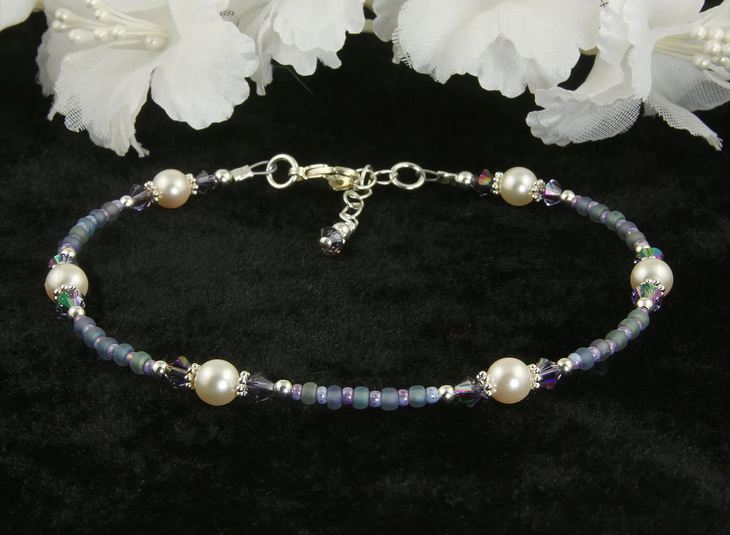 Atlantic Blue Pearl Beaded Anklet