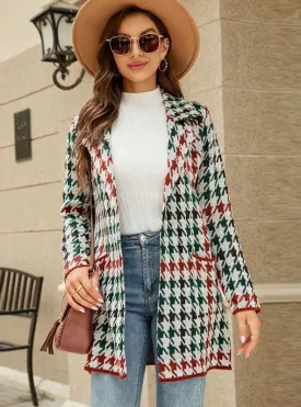 Autumn and Winter Contrast Houndstooth Coat