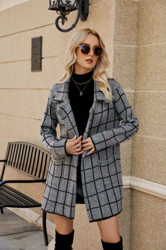 Autumn and Winter Contrast Houndstooth Coat