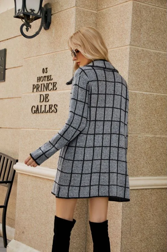 Autumn and Winter Contrast Houndstooth Coat