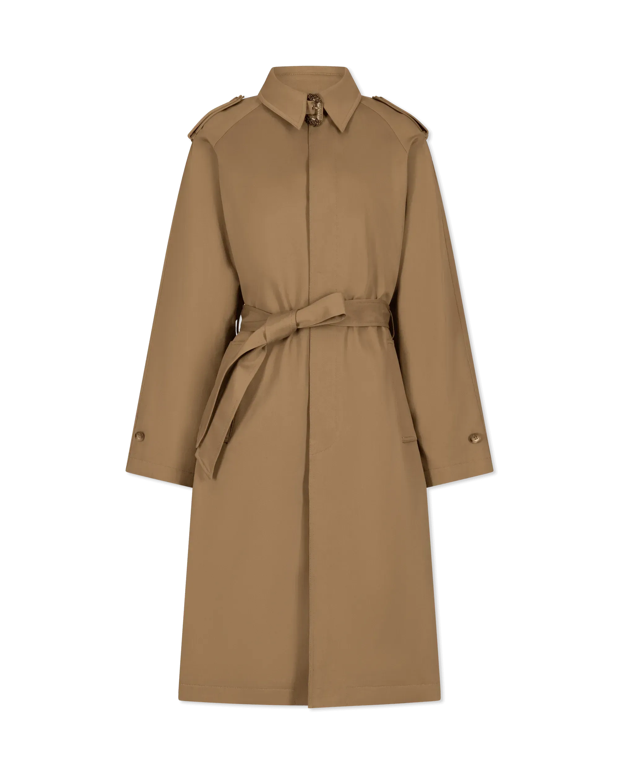 Baroque Buckle Ruffled Trench Coat