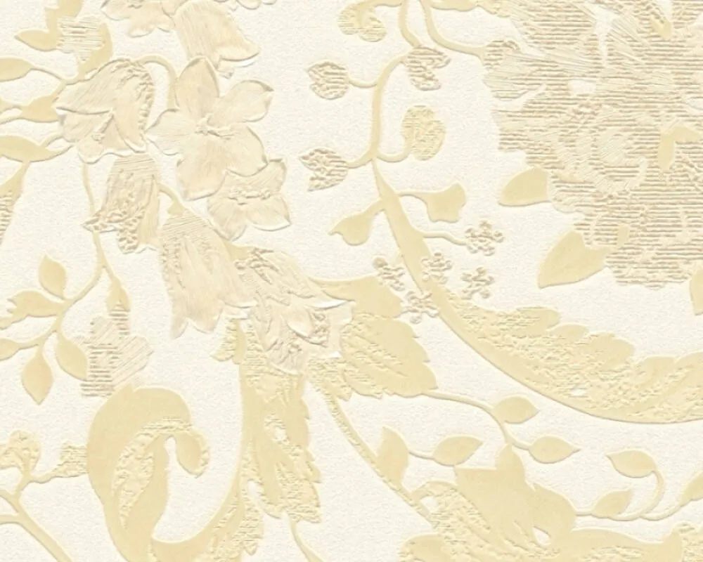 Baroque Damask Textured Wallpaper in Cream/Gold from the Versace V Collection