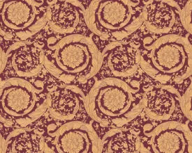 Baroque Textured Damask Wallpaper in Red/Beige from the Versace IV Collection