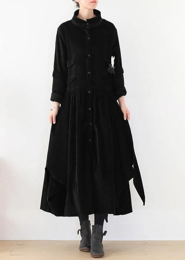 Beautiful false two pieces  polo collar coats women black loose outwears