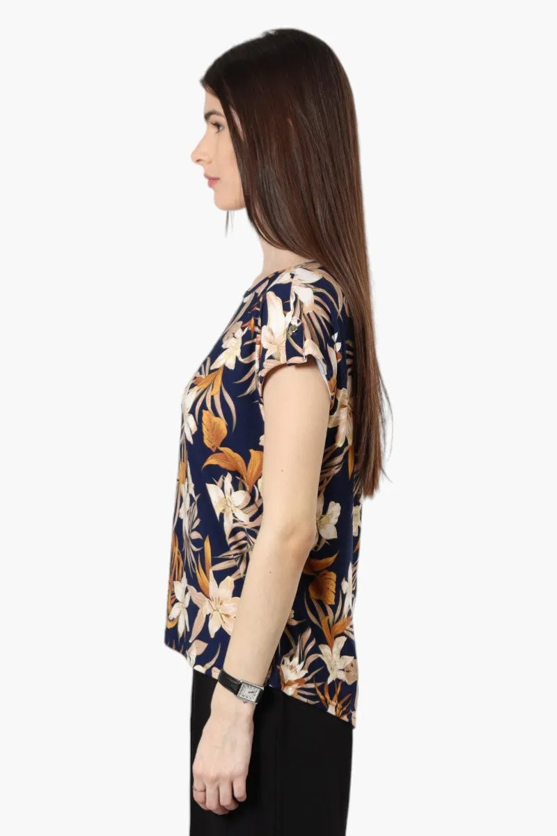 Beechers Brook Floral Cap Sleeve Blouse - Navy