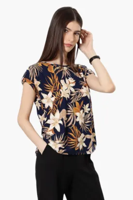 Beechers Brook Floral Cap Sleeve Blouse - Navy