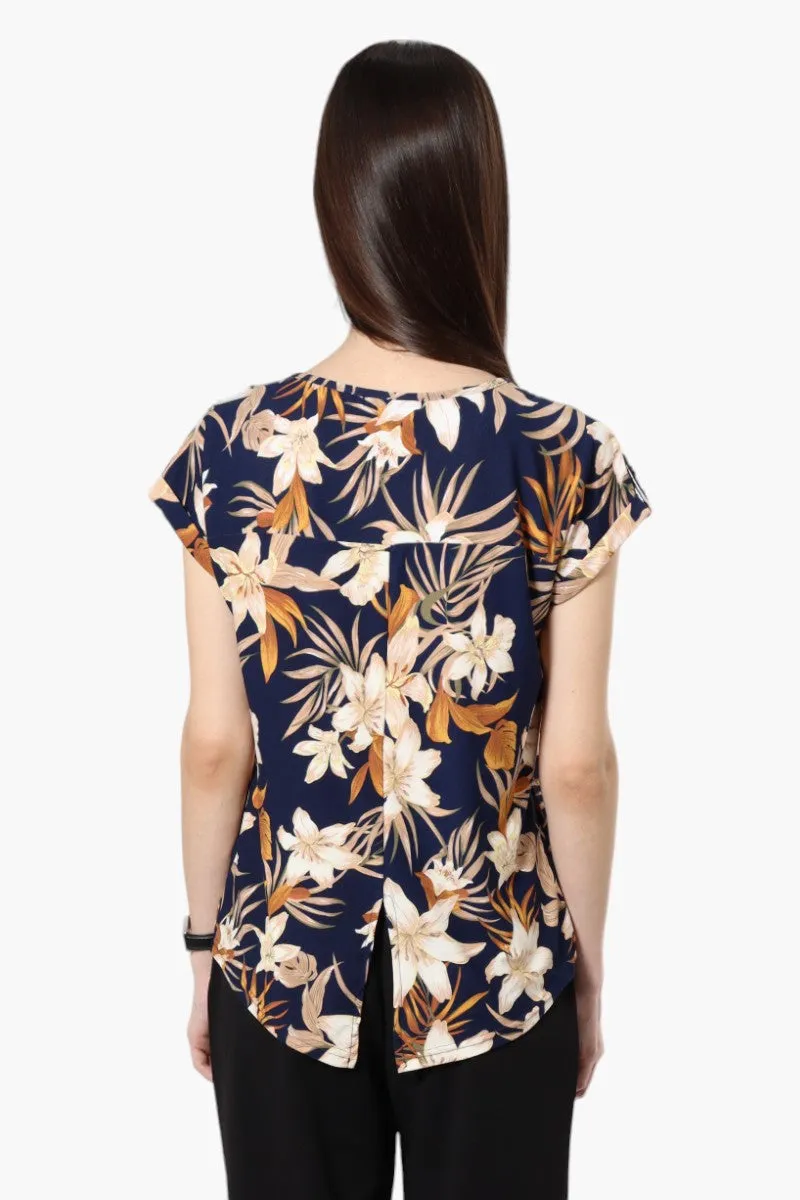 Beechers Brook Floral Cap Sleeve Blouse - Navy