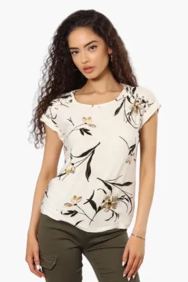 Beechers Brook Floral Pattern Short Sleeve Blouse - Cream