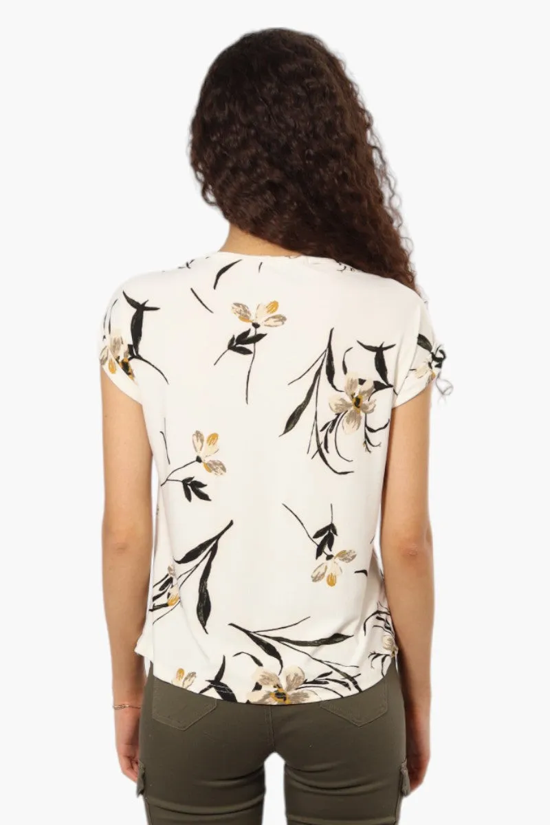 Beechers Brook Floral Pattern Short Sleeve Blouse - Cream