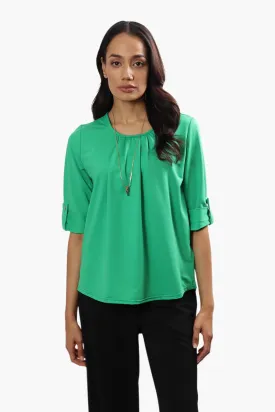 Beechers Brook Solid Roll Up Sleeve Blouse - Green