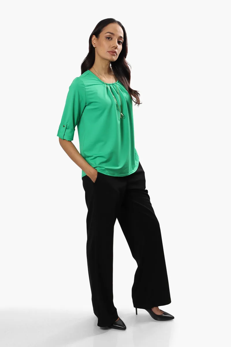 Beechers Brook Solid Roll Up Sleeve Blouse - Green