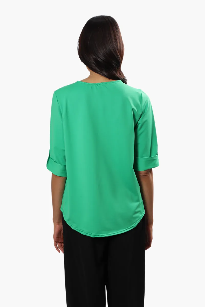 Beechers Brook Solid Roll Up Sleeve Blouse - Green