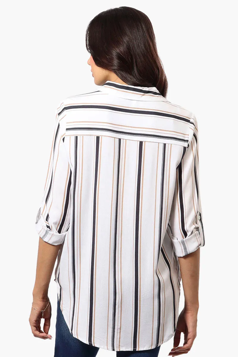 Beechers Brook Striped Roll Up Sleeve Blouse - White