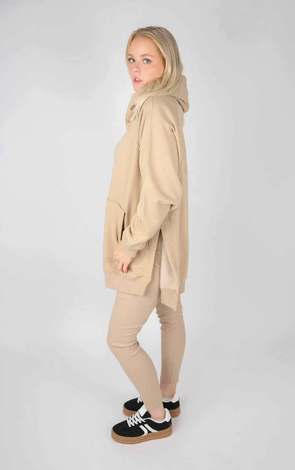 Beige Oversized Leggings and Hoodie Set