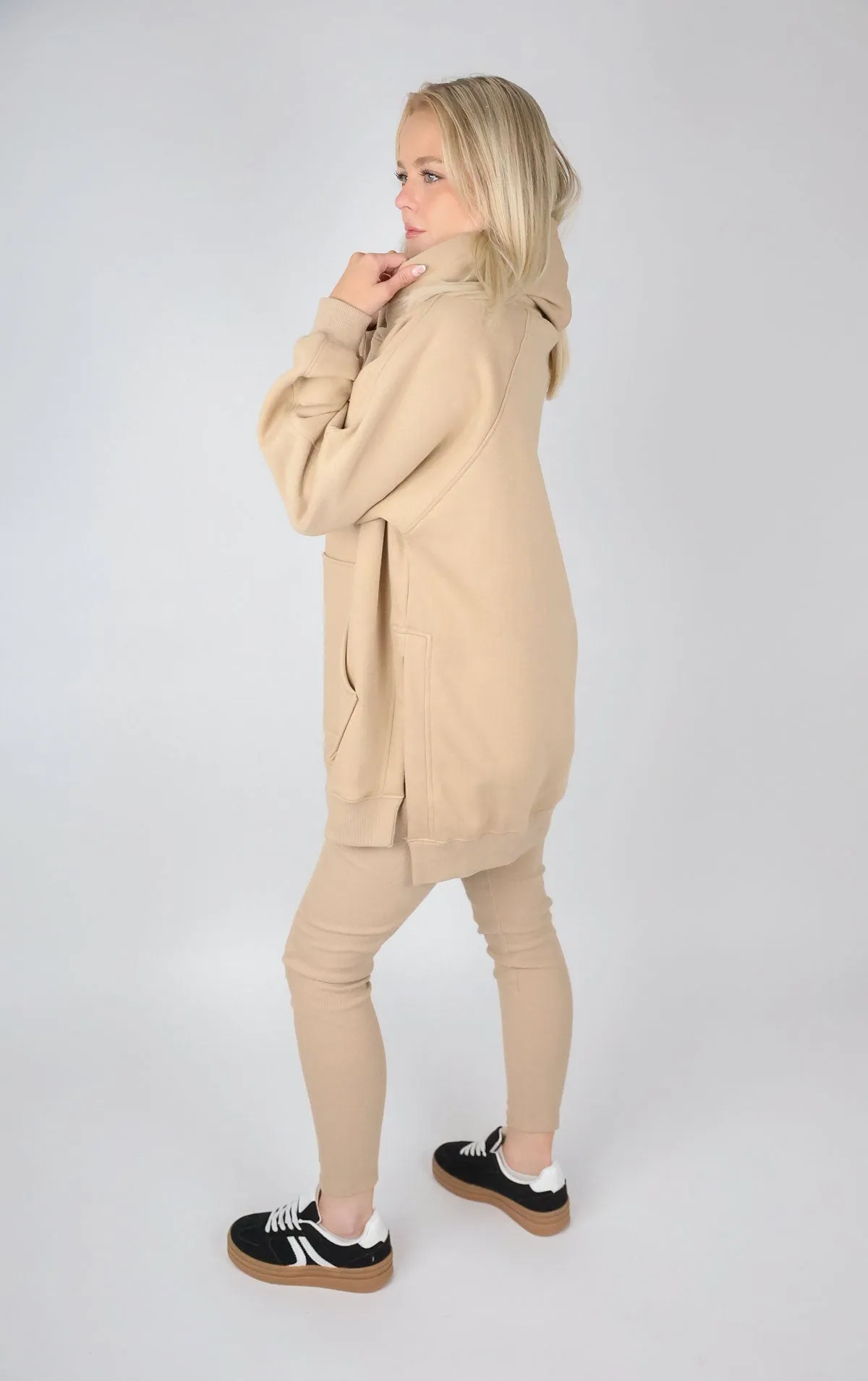 Beige Oversized Leggings and Hoodie Set