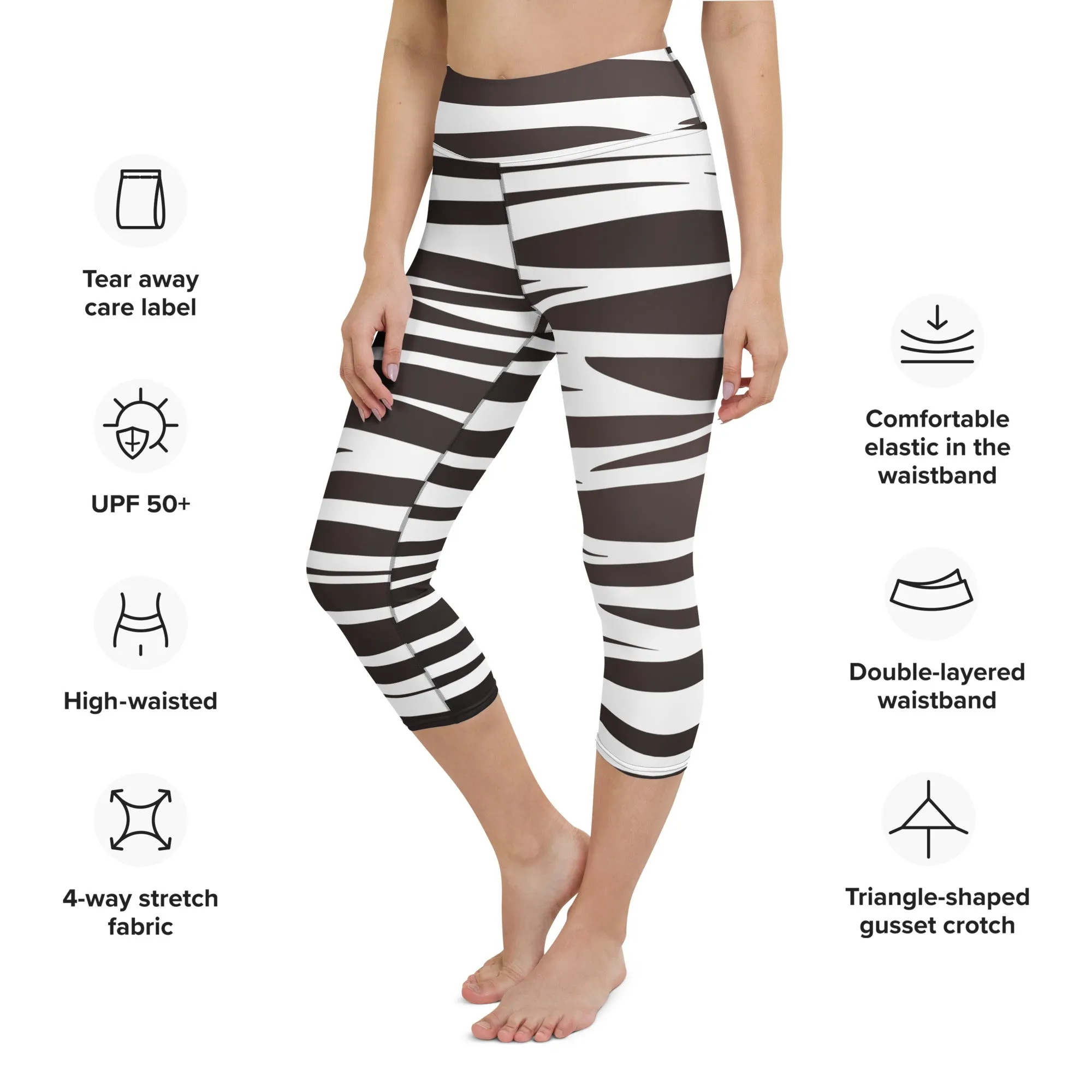 Black and White Yoga Capri Leggings Fitness Leggings, lioness-love