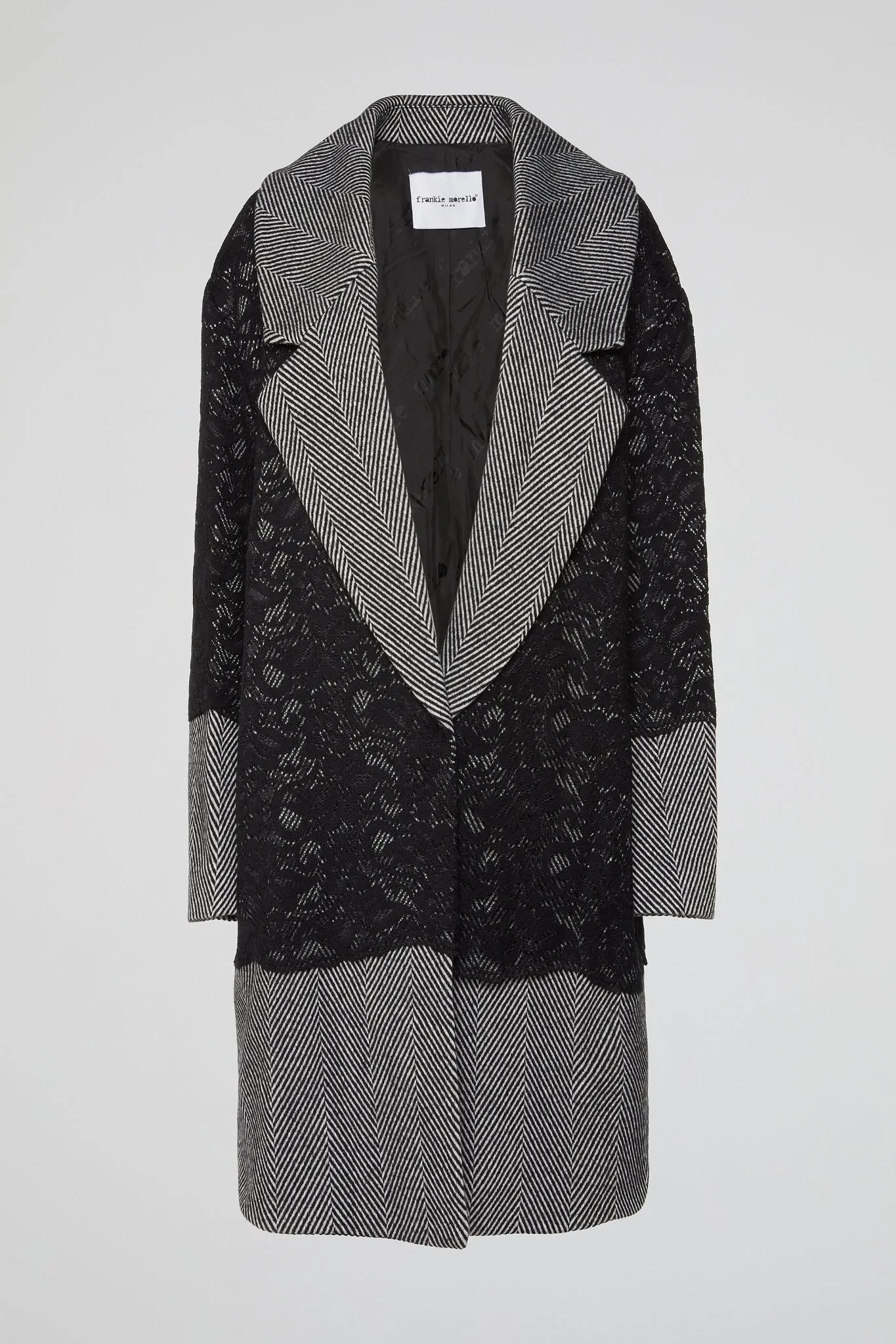 Black Herringbone & Lace Trench Coat