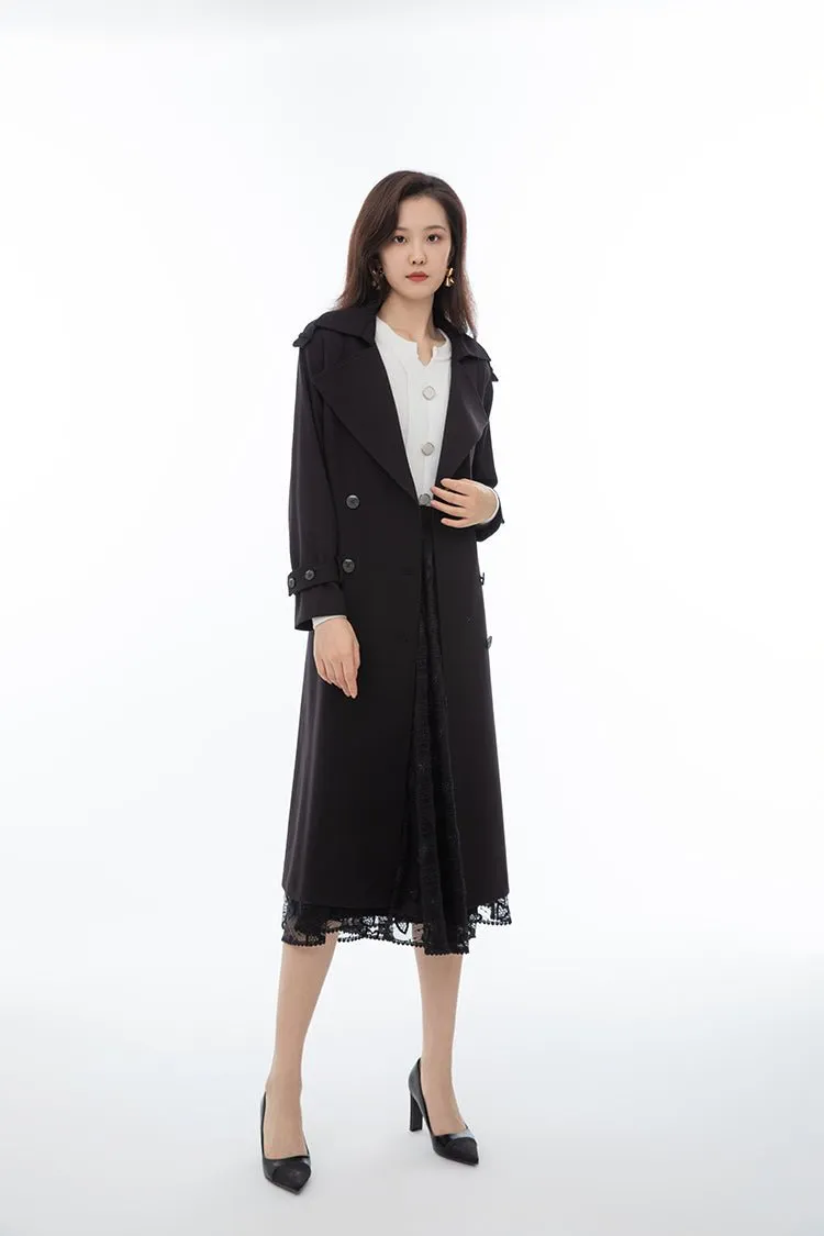 Black Long Trench Coats With Belt