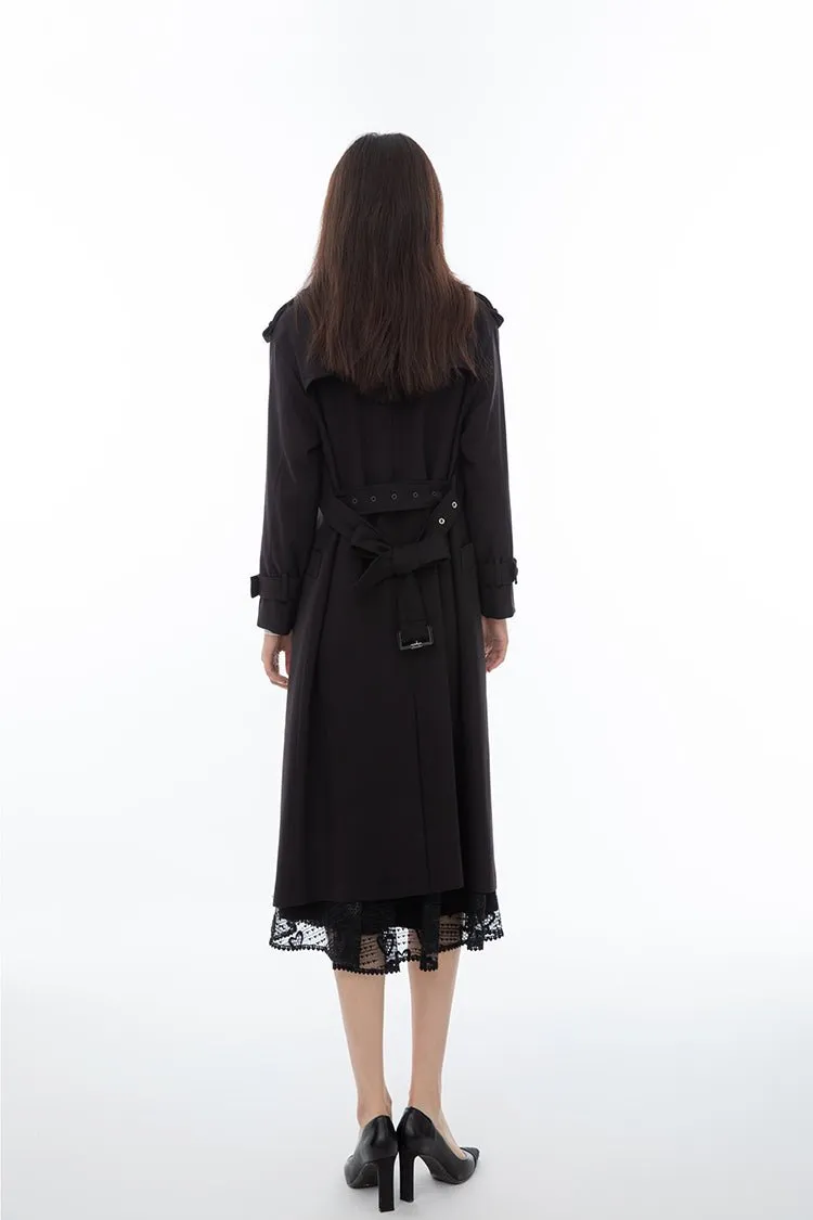 Black Long Trench Coats With Belt