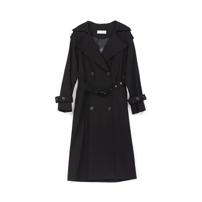 Black Long Trench Coats With Belt