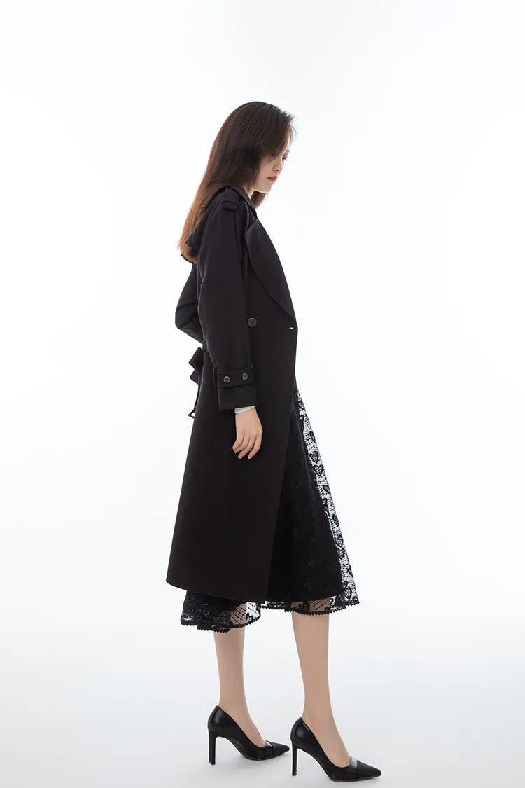 Black Long Trench Coats With Belt