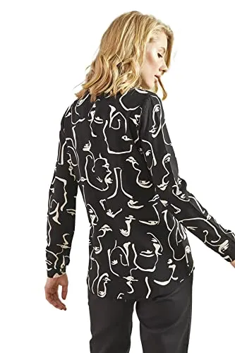 Blouses for Women Fashion, Casual Long Sleeve Button Down Shirts Tops Black Geometric Print (Upto 3XL))