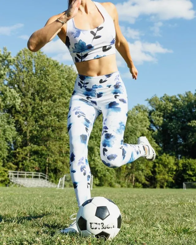 Blue Cornflower High Waist Leggings and Longline Bra Top