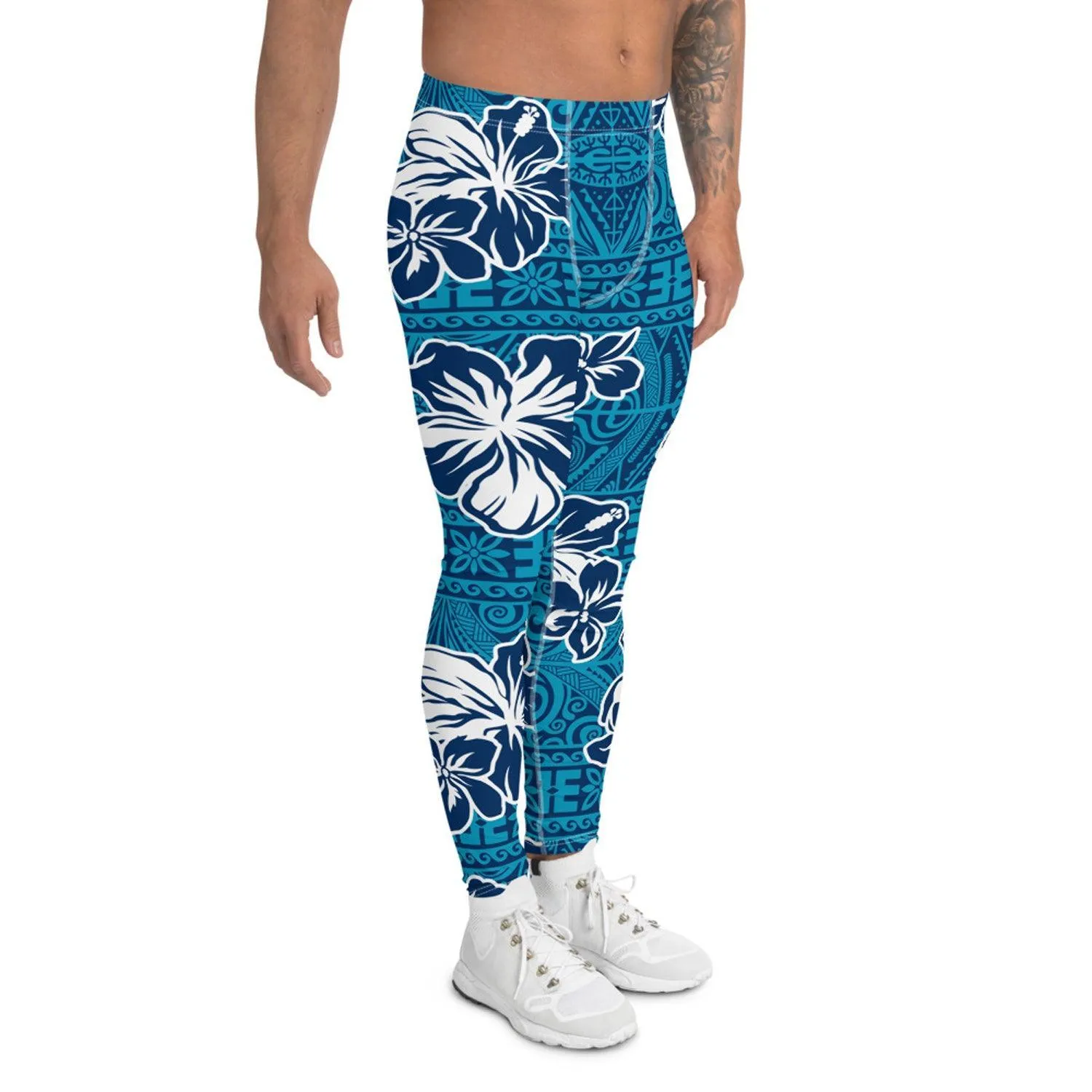 Blue Hawaii Floral Leggings for Men