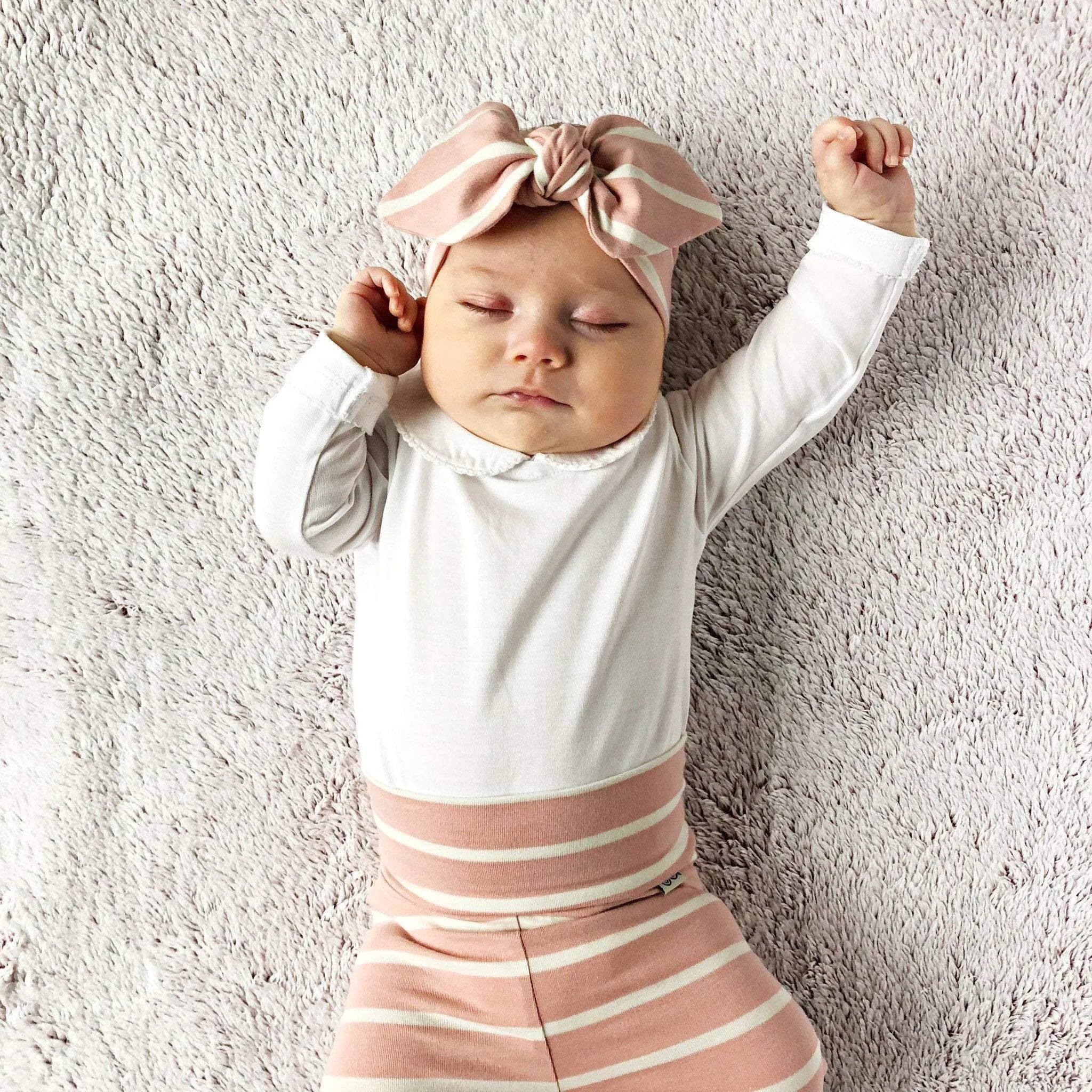 Blush Pink Striped Leggings and/or Headbands