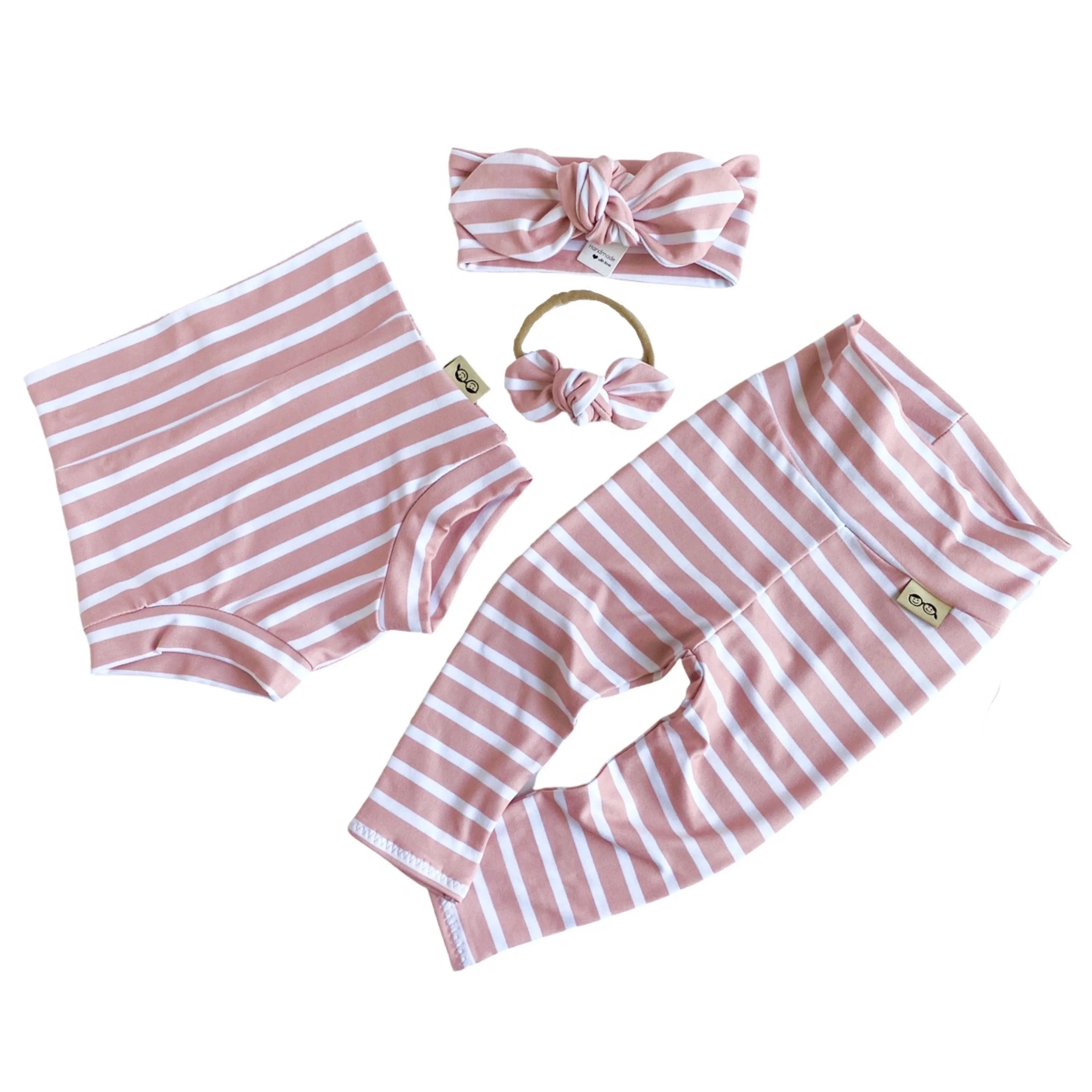 Blush Pink Striped Leggings and/or Headbands