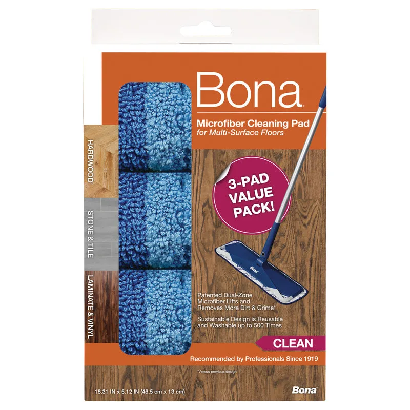 Bona 18.31 in. Cleaning Microfiber Mop Pad 3 pk