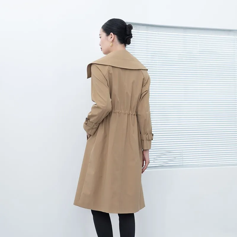 Camel Long Trench Coats Big Collar Double Breasted