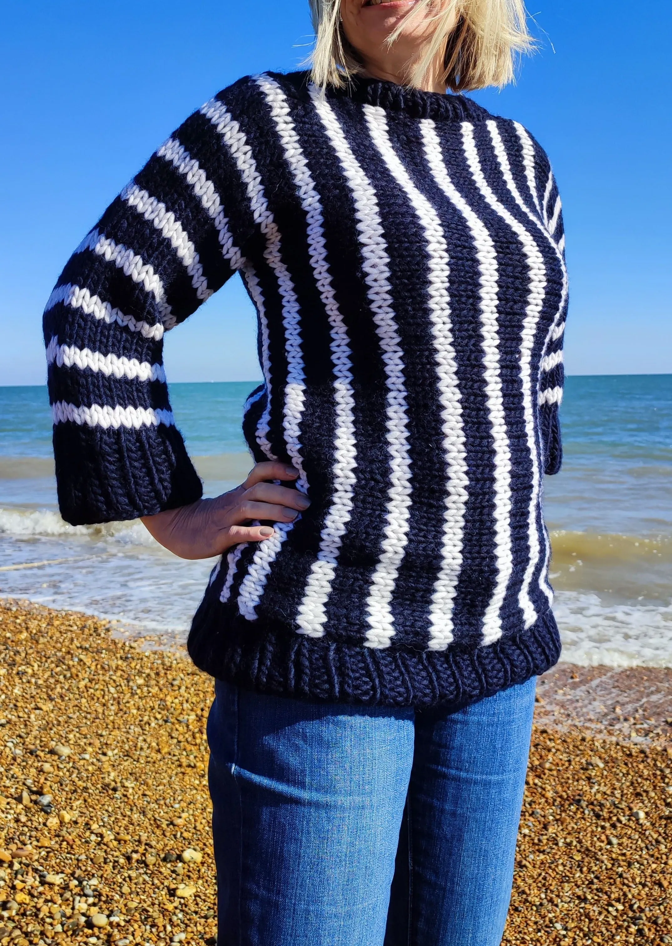 Chunky Striped Sweater Knitting Pattern - Sandgate Sweater