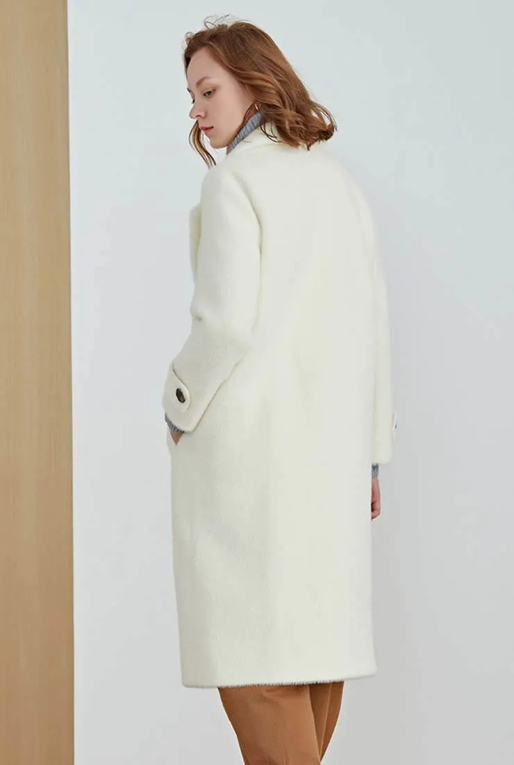 Classic White Faux Fur Lapel Long Coat