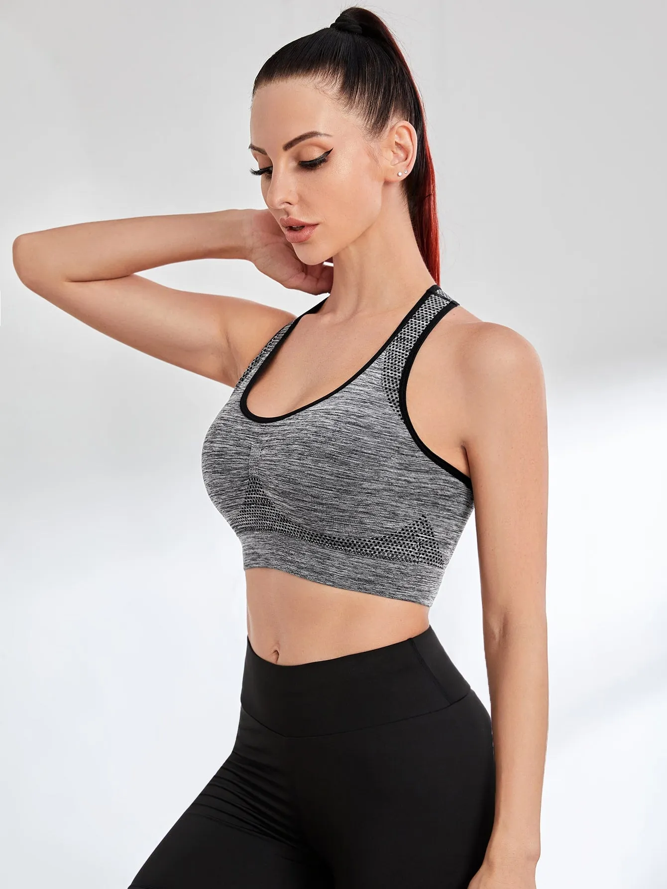 Contrast Binding Scoop Neck Women Sports Bras