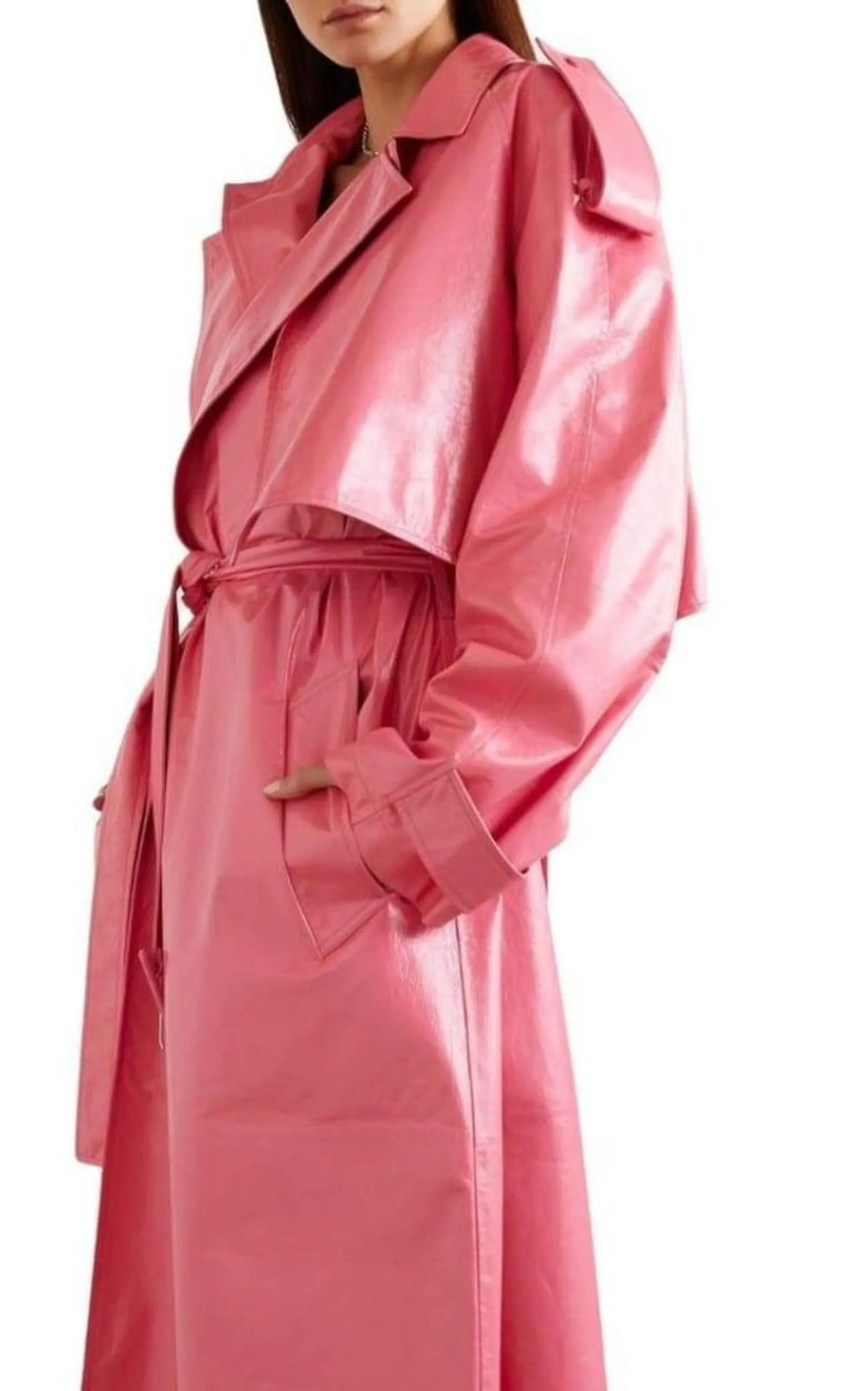 Convertible Crinkled Glossed-leather Trench Coat