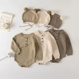 Cozy Knit Romper   Bear Hat Set