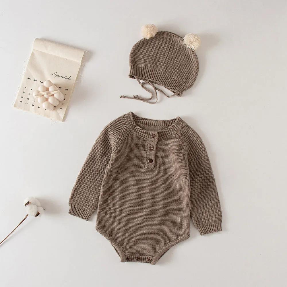 Cozy Knit Romper   Bear Hat Set